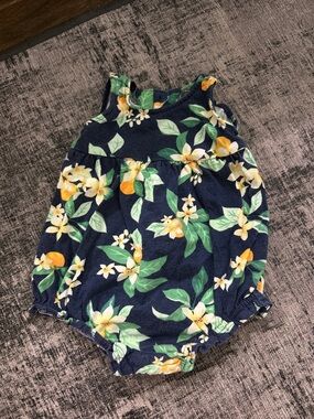 Old Navy Navy Floral & Orange Baby One-Piece Bodysuit